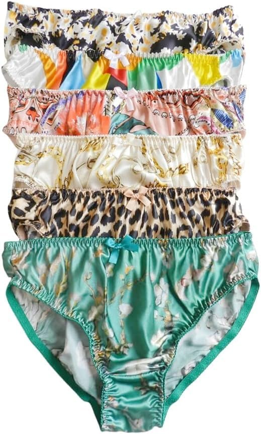 6PCS Women 100% Silk Panties Bikini Flower Briefs Size S M L XL (Multicoloured)