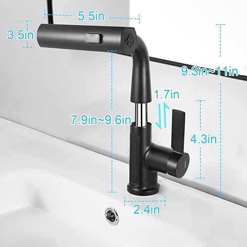 Miniatura 6 de Tivezlor Grifo de baño con rociador extraíble, pantalla de temperatura, grifo de baño elevable  giratorio de 360, grifo de lavabo de baño de un solo