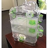 4-Floor Acrylic Clear Expansible and Customizable Hamster Habitat Rodent Gerbil Mouse Mice Home Cage with Large Exercise Ball On Top Food Bowl Water Bottle Running Wheels Deep Base