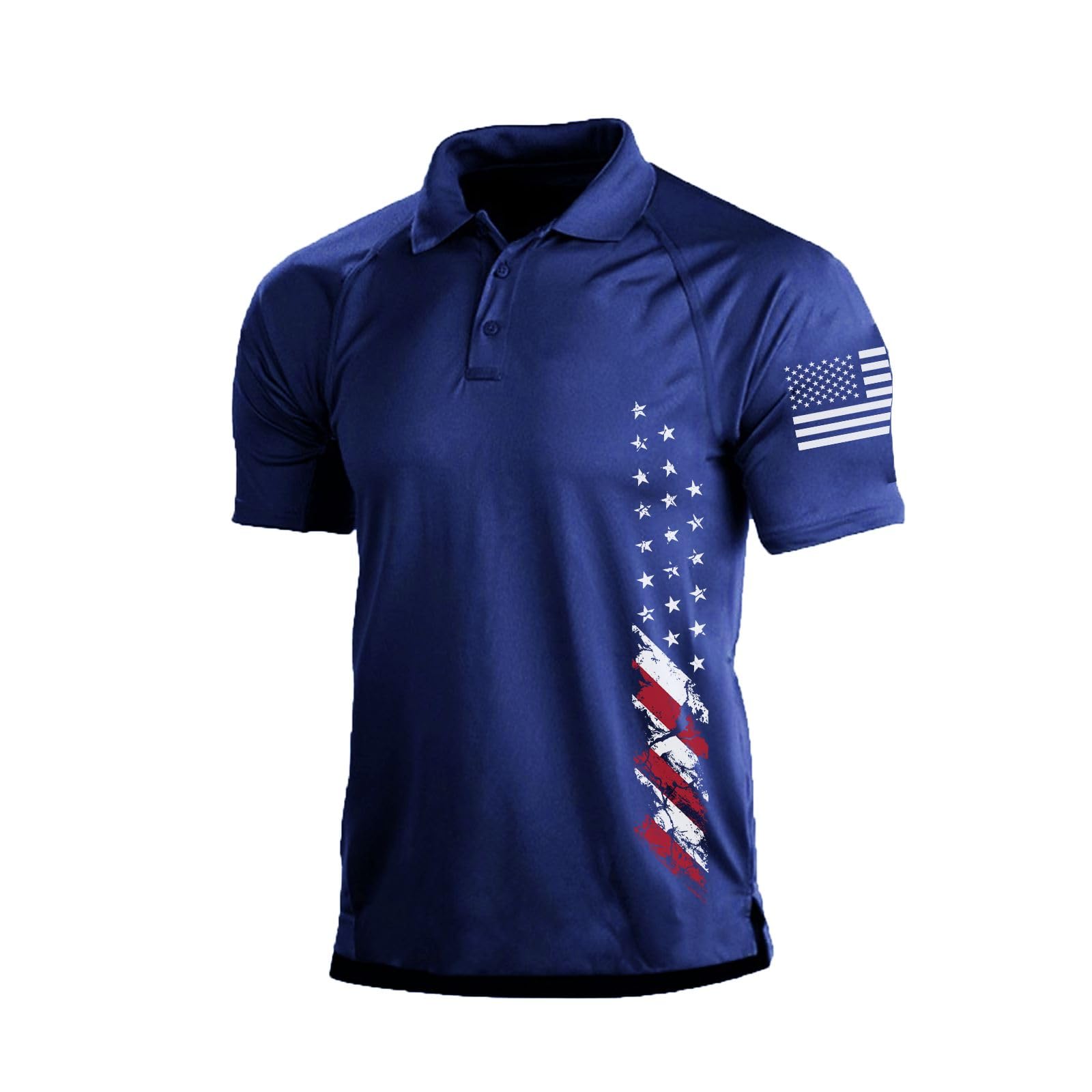 H HYFOLShort Sleeve Polo Shirts for Men Graphic Stretch Casual American Patriotic Raglan Golf Polos for Men