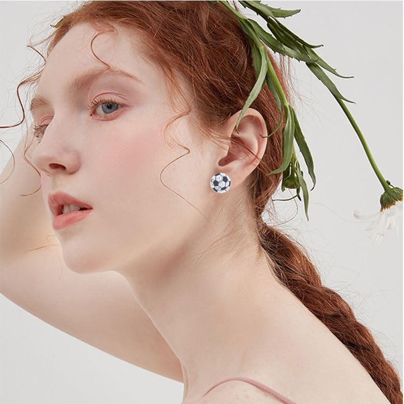 6Pairs Sport Acrylic Stud Earrings Set for Sport Lover Volleyball Baseball Basketball Football Rugby Glitter Football Jewelry Birthday Mother's Day Friendship Gifts2