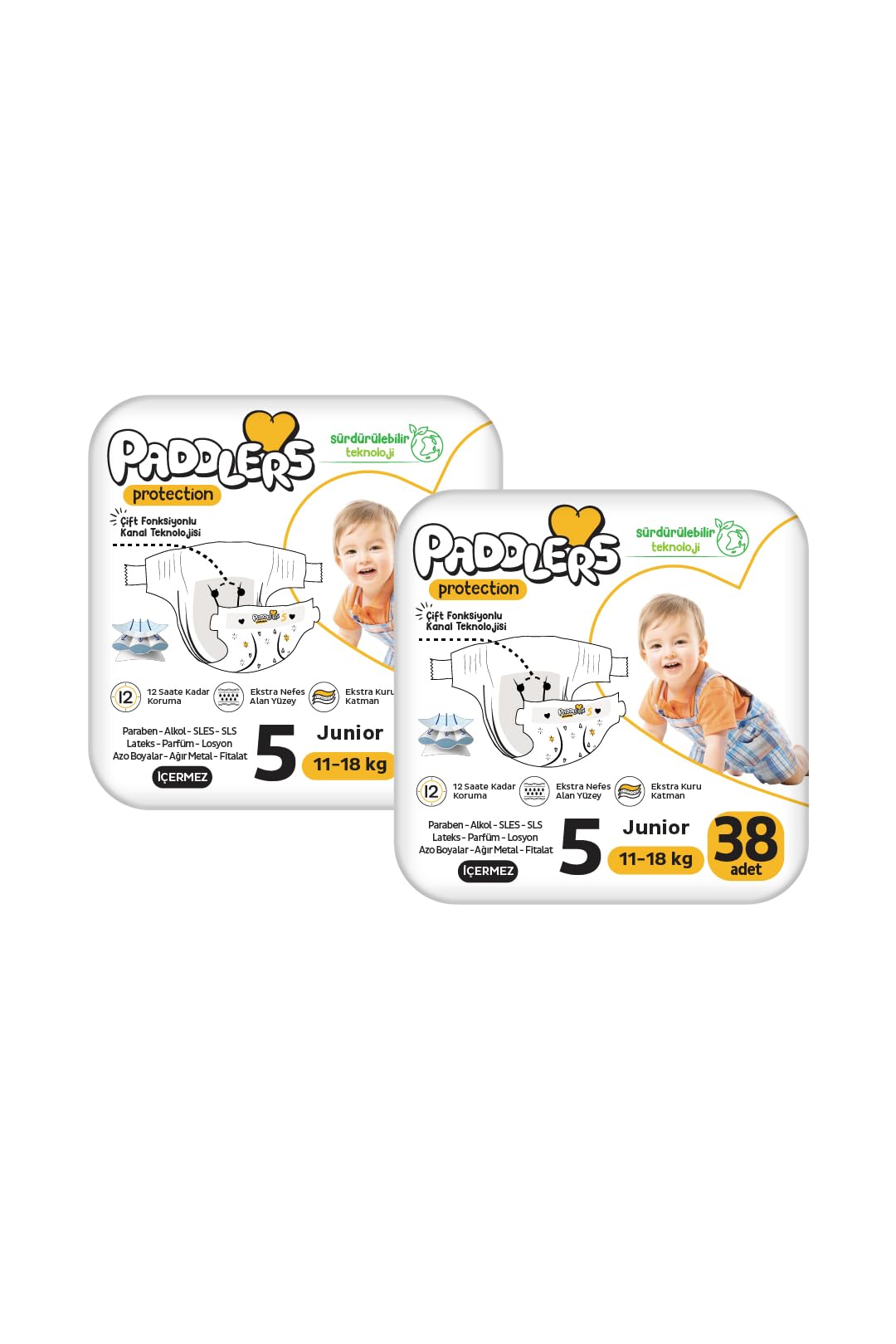 Paddlers Protection Bebek Bezi 5 Numara Junior (11-18 Kg) 76 Adet – 2’li Jumbo Set, Maksimum Koruma
