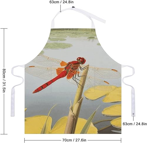 Miniatura 2 de MUSM Apron for Adults - 27.6 X 31.5 Inch, Heavy-Duty Polyester Aprons with Two Large Pockets, Waterproof Dragonflies Kitchen Apron for Cooking,