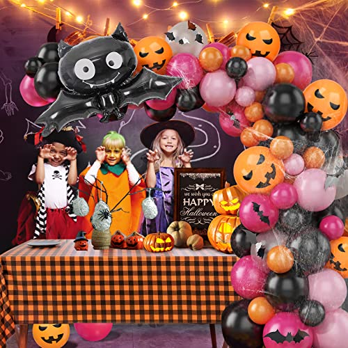 Halloween Balloon Garland Arch Kit With Black Orange Latex Balloons Pumpkin Balloons Spider Web Bats For Halloween Party Decoration Halloween Kids' Birthday Party Supplies #TOP2