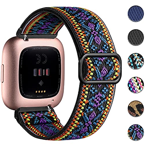 Wepro Bracelet Compatible avec Fitbit Versa 2/Fitbit Versa Bracelet/Versa Lite, Les Bracelets Fitbit Versa 2, Bracelet de Remplacement en Nylon Élastique Réglable pour Hommes et Femmes, NoirViolet Cover