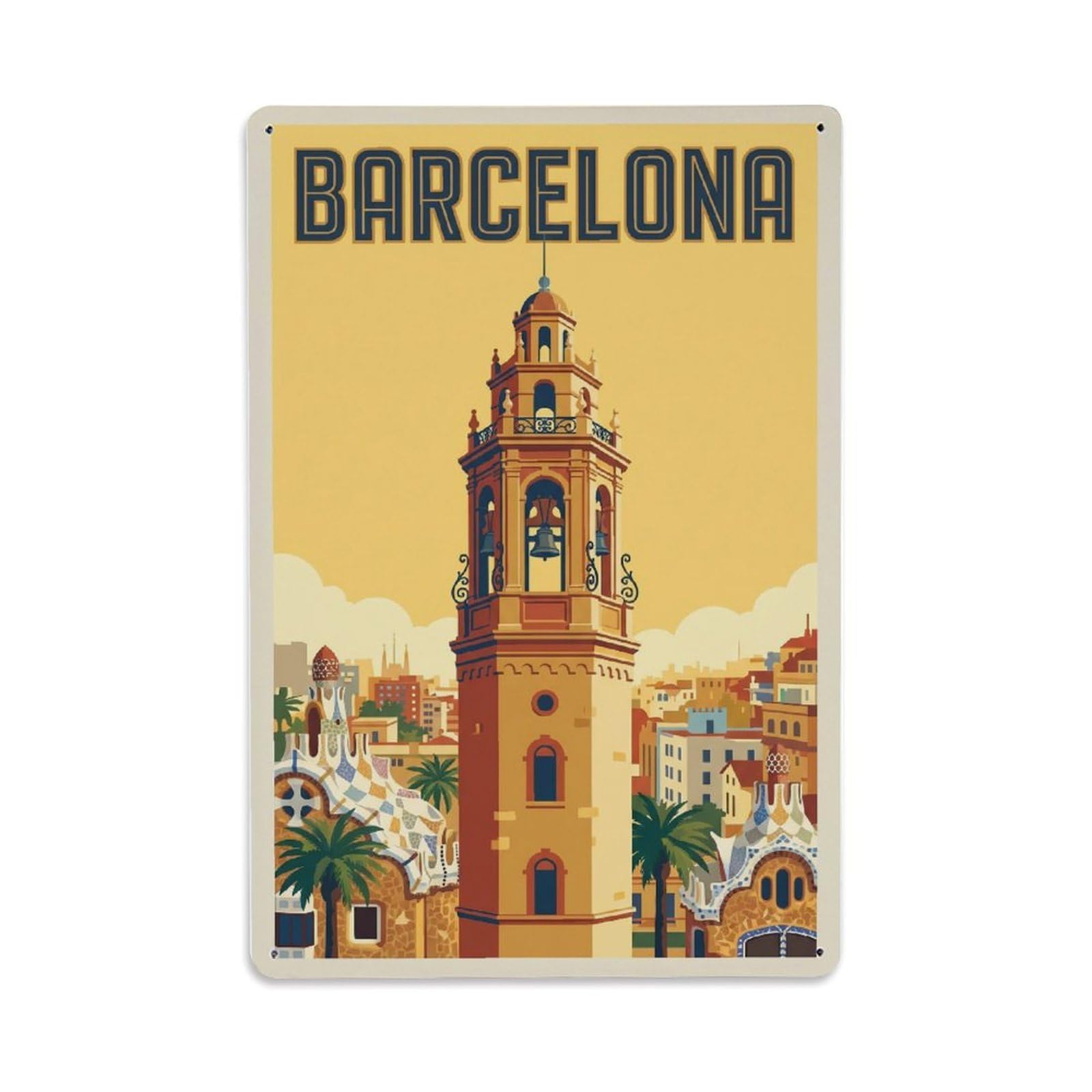 Fqnyr Style Vintage Travel Campanile Spain Freestanding Metal Tin Sign Plaque Wall Decor For Cafe, Club Bar, Office, Home Garden Metal Poster 8X12inch
