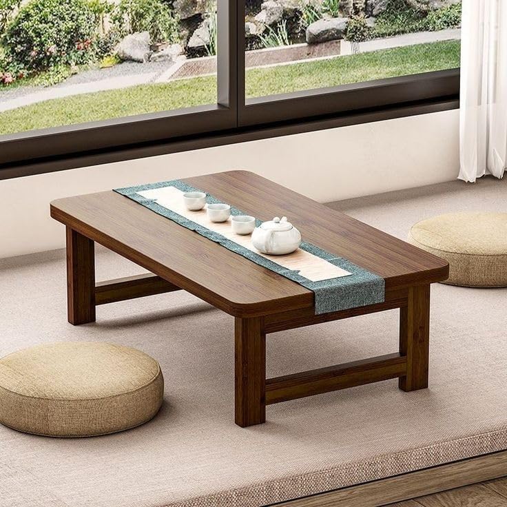 Low Wooden Coffee Table, Japanese Style Floor Table for Living Room, Tatami Tea Table for Tea Ceremony, Meditation & Floor Seating, Modern Minimalist Center Table-image-5