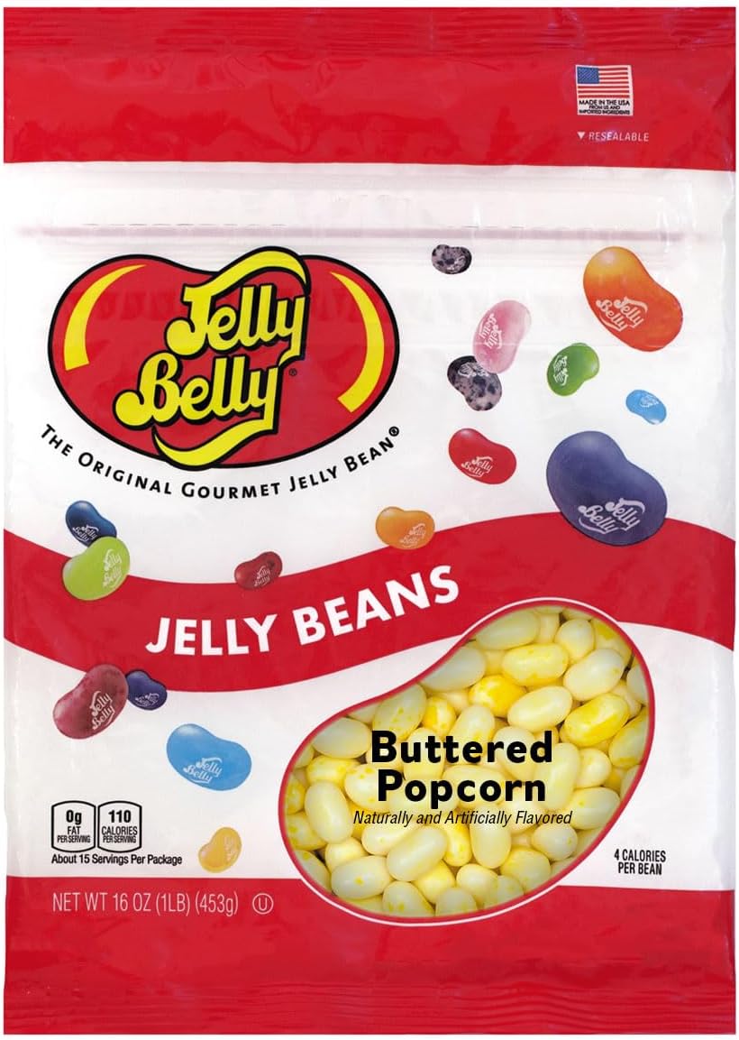 Jelly Belly Buttered Popcorn Jelly Beans - 1 Pound (16 Ounces) Resealable Bag - Genuine, Official, Straight from the Source ?