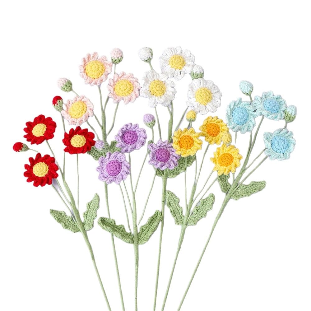 MAIKAILE 6Pcs Handmade Crochet Daisy Flower Stems for Home Wedding Decor