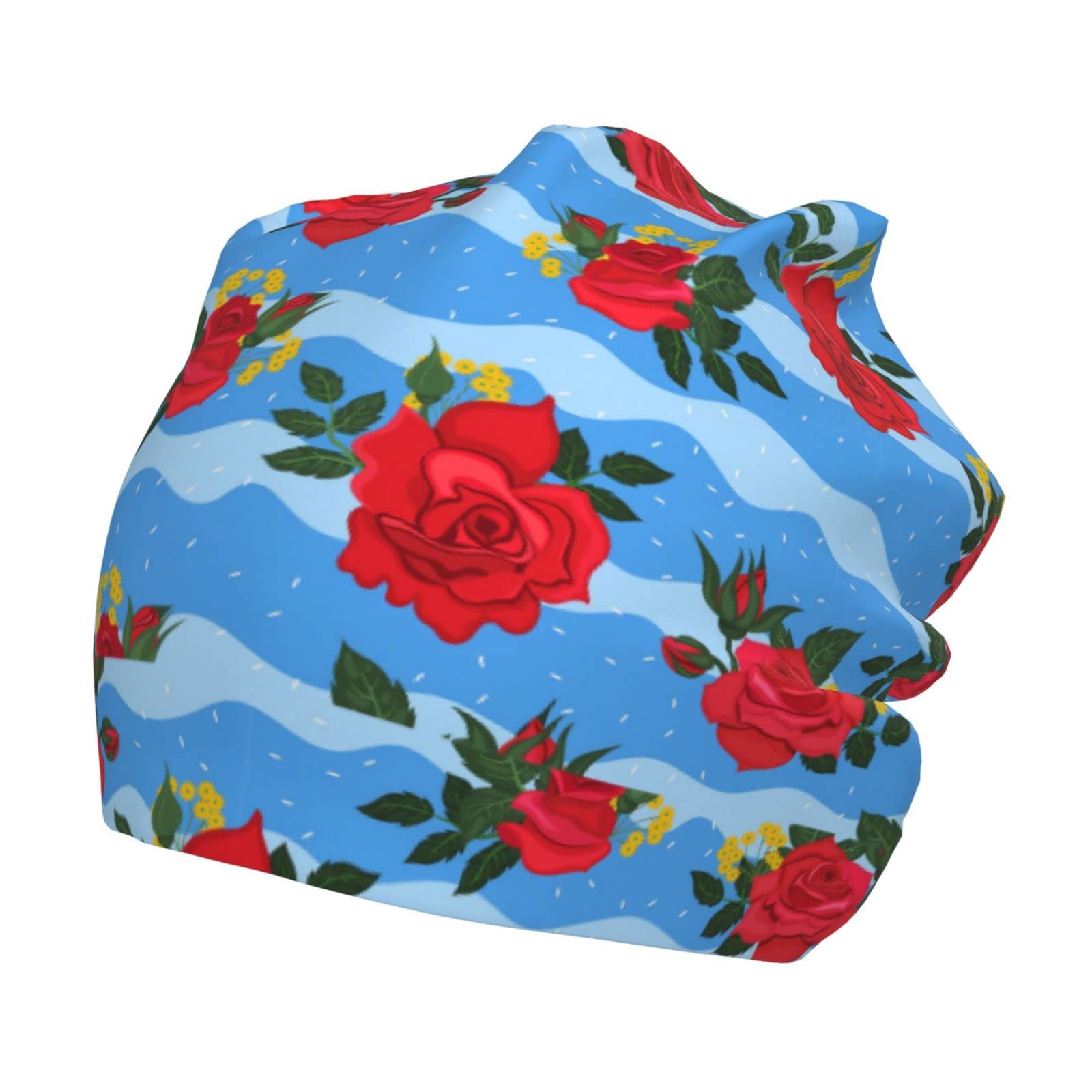 Rqzwdq Red Blue Rose Pattern Kids Beanie Winter Knit Hats Warm Skull Cap for Boys and Girls Teens