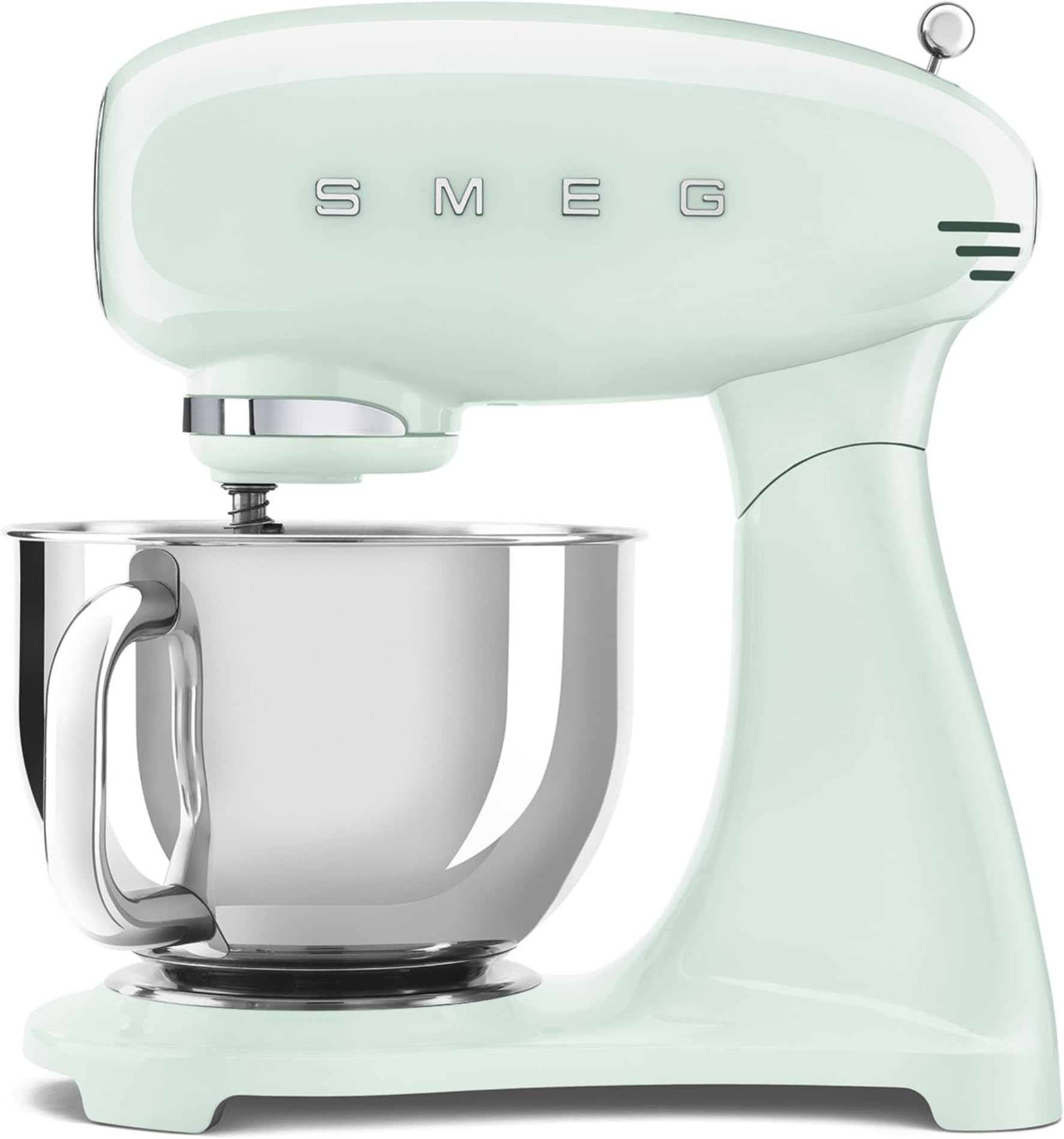 Smeg SMF03PGUK, 50’S Retro Style Stand Mixer With 10 Variable Speeds, 4.8 L Stainless Steel Bowl, Safety Lock When Mixing, Includes Wire Whisk, Flat Beater, Dough Hook, Pastel Green, 1 Year Warranty