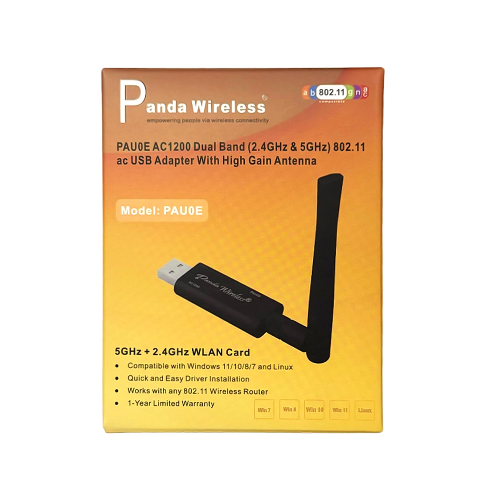 Panda Wireless PAU06 Adaptateur USB sans fil N 300 Mbps antenne haute gain pour Windows 10/11, Ubuntu, MX Linux, Manjaro, Fedora, Centos, Kali Linux et Raspbian