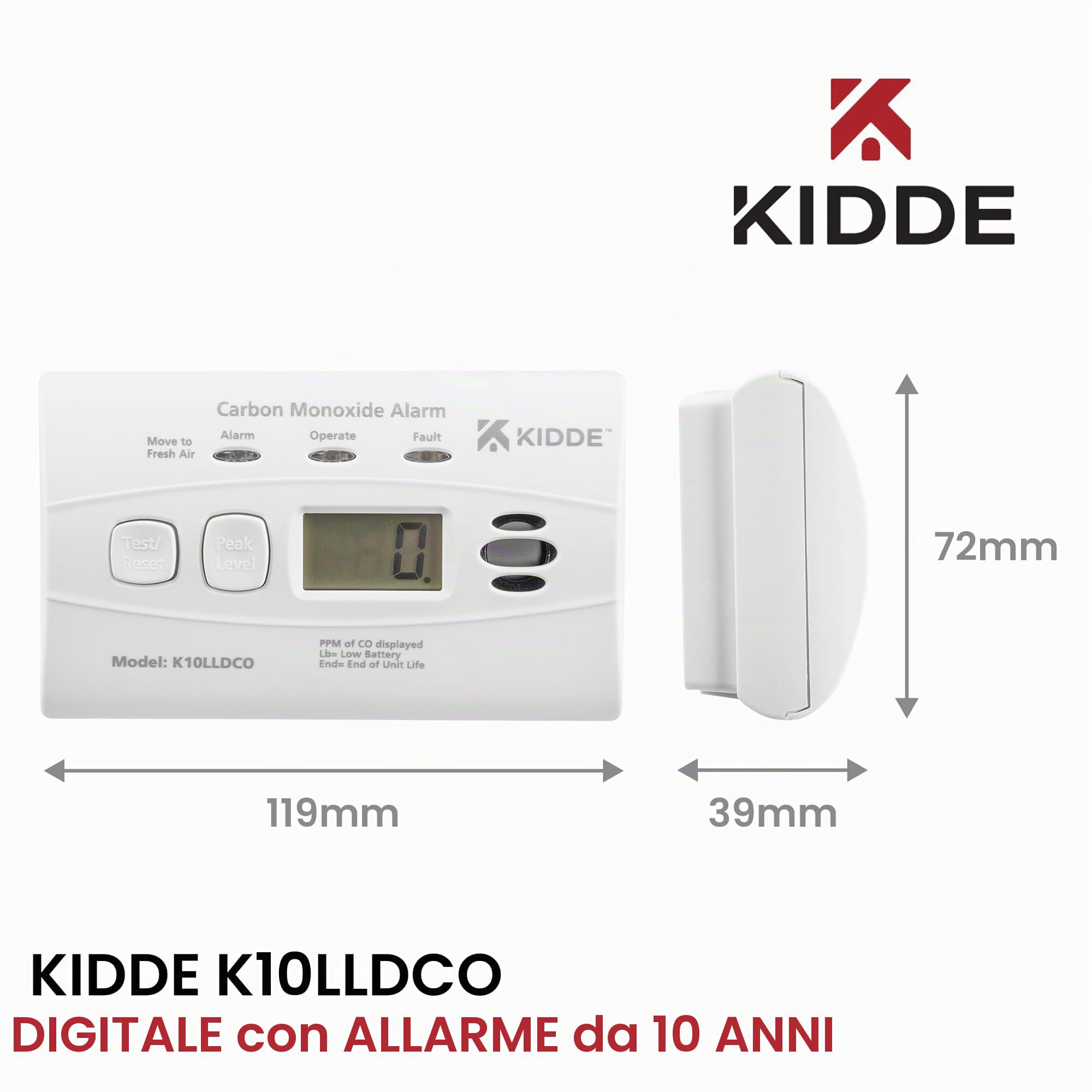 Kidde 10LLDCO - Rilevatore di Monossido di Carbonio, Batteria Integrata