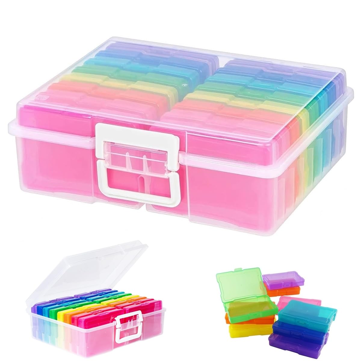 Beauenty Storage Box,Large 4" x 6"Photo,Embellishment Craft Keeper,16 Inner Photo Keeper,Photo Storage Boxes,Seed Organizer Storage Box For Cards Pictures Stamps Office Supplies