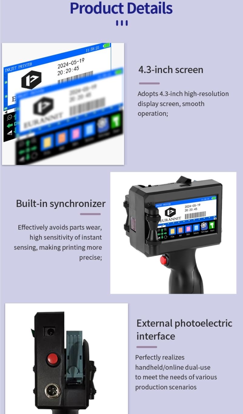 Stampante portatile 12.7mm/25.4mm Stampante a getto d'inchiostro portatile Numero di lotto Logo Data QR Codice a barre Immagine Etichetta Codifica macchina
