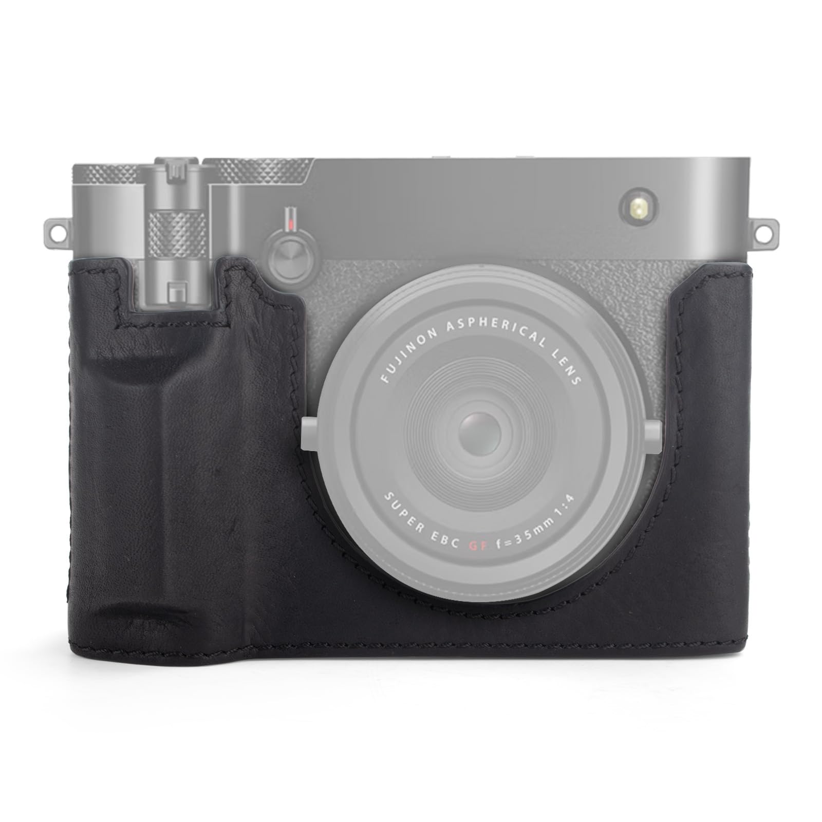 MUZIRI KINOKOO Housse pour Fuji GFX100 RF, Demi-étui de Protection en Cuir véritable Compatible avec Les appareils Photo numériques Fuji GFX100 RF/GFX100RF - avec Ouverture en Bas et poignée - Noir
