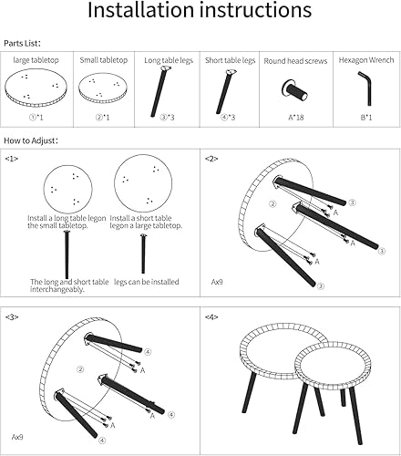 Miniatura 8 de Juego de 2 mesas de centro redondas anidadas, mesa de té de nogal para espacios pequeños, mesa central circular de madera con acanaladas, mesas de