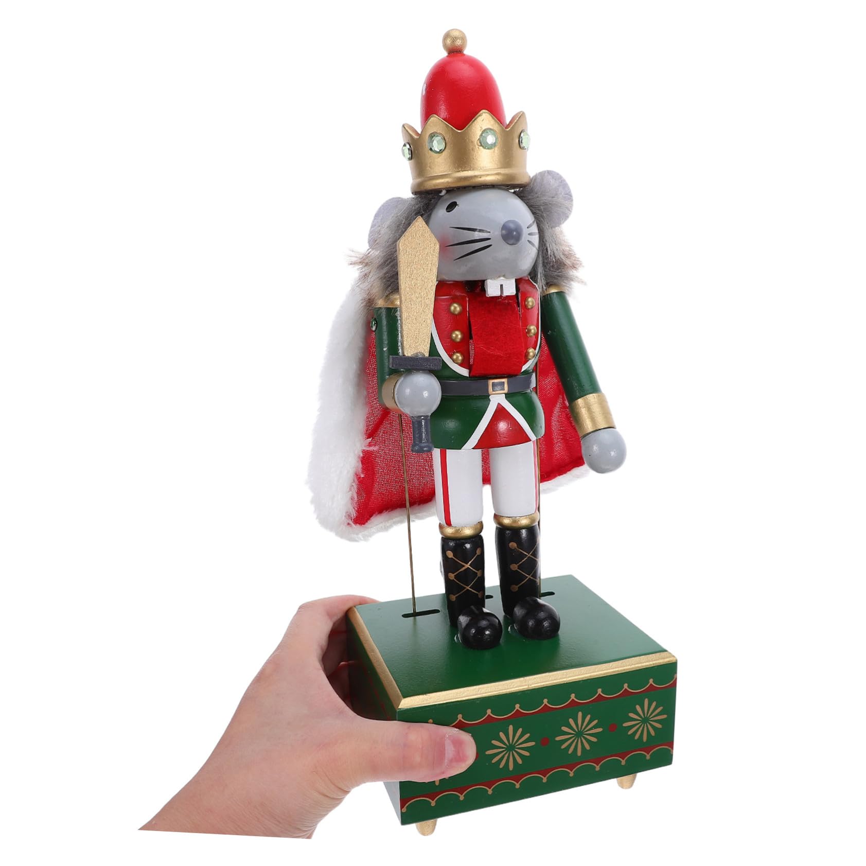 Caja de Música de Cascanueces de Madera con Figura de Ratón Rey Mecanismo de Cuerda sin Pilas Decoración Navideña para Estantes y Mesas Regalo para Ocasiones Especiales
