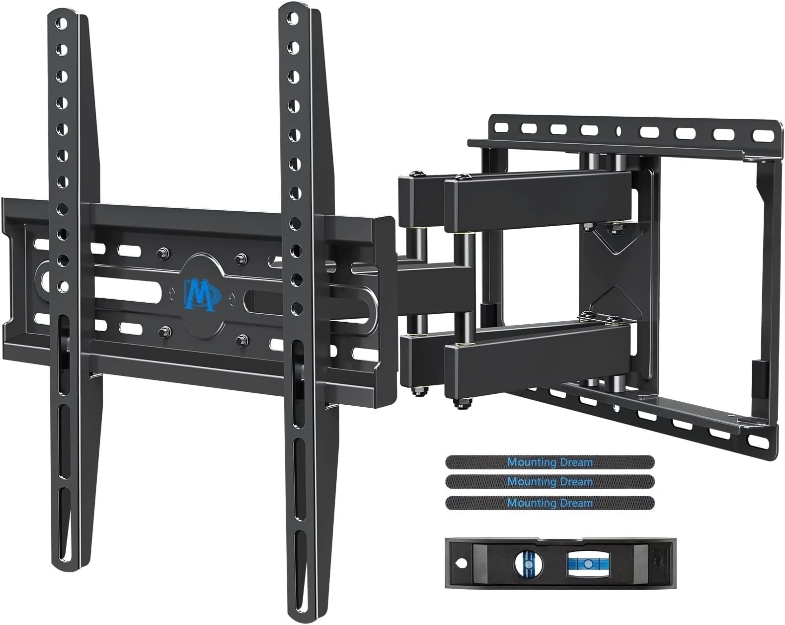 TV Wall Bracket Mount for Most 26-65 Inch TVs, Max VESA 400x400mm, Tilt Swivel for TV Max 45kg, Full Motion Double Arms Fit OLED LCD LED Flat/Curved Screens, with Fischer Wall Plug