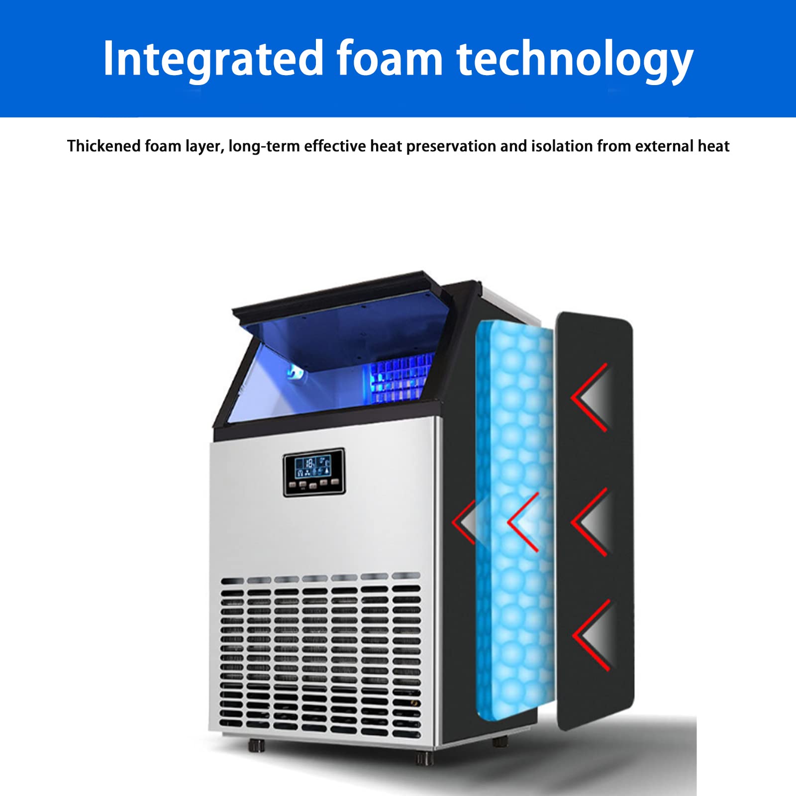 Fabricador de Hielo Comercial, máquina de Hielo Inteligente 55 kg Entrada de Agua automática Hielo Panel de Control LCD Inteligente Grande para Oficina en casa Bar Tienda de té con Leche (80 k