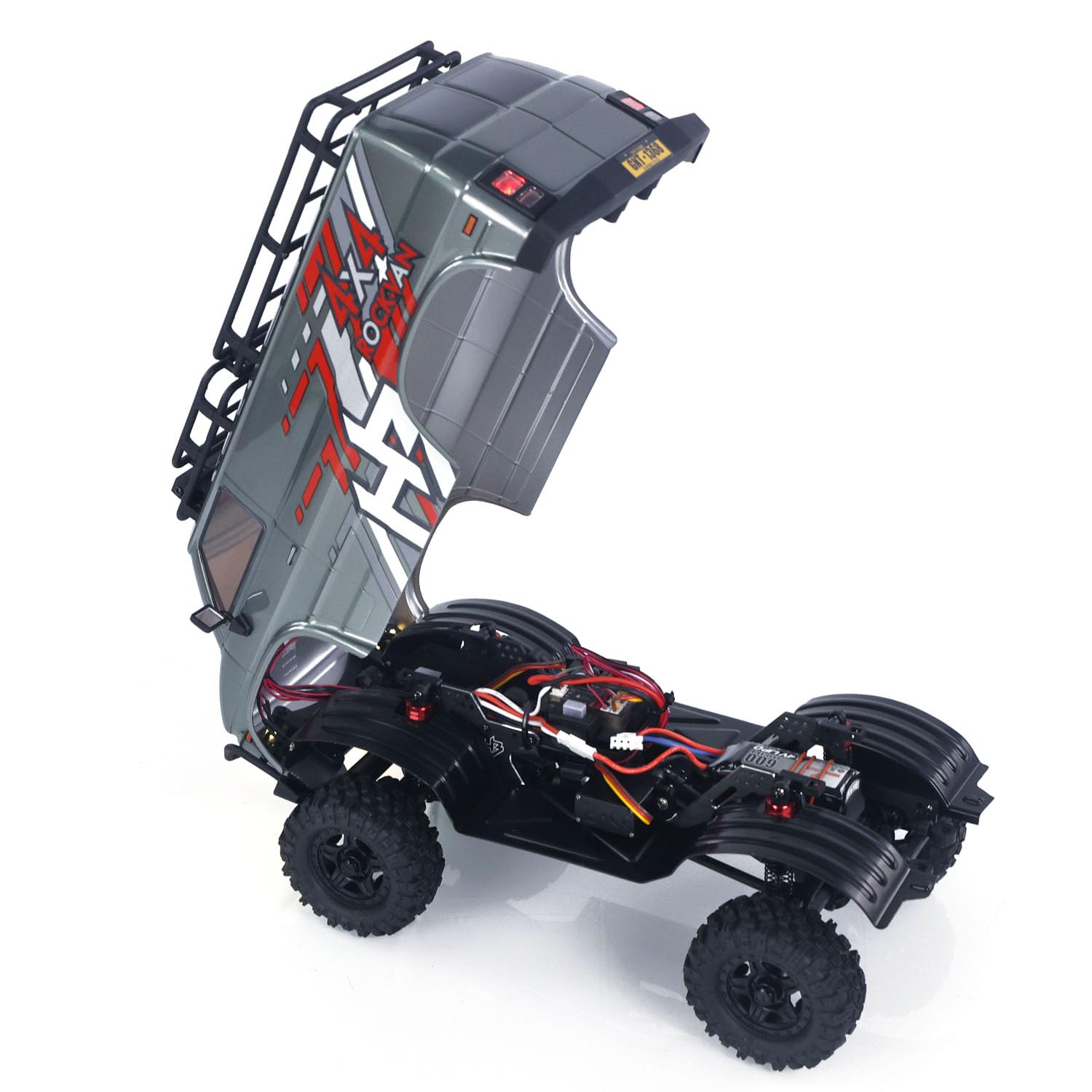 CR18P 1810503 Hobby Plus 1/18 4X4 RC Rock Crawler eléctrico con control remoto todo terreno RockVan sistema de luz amortiguador de choque