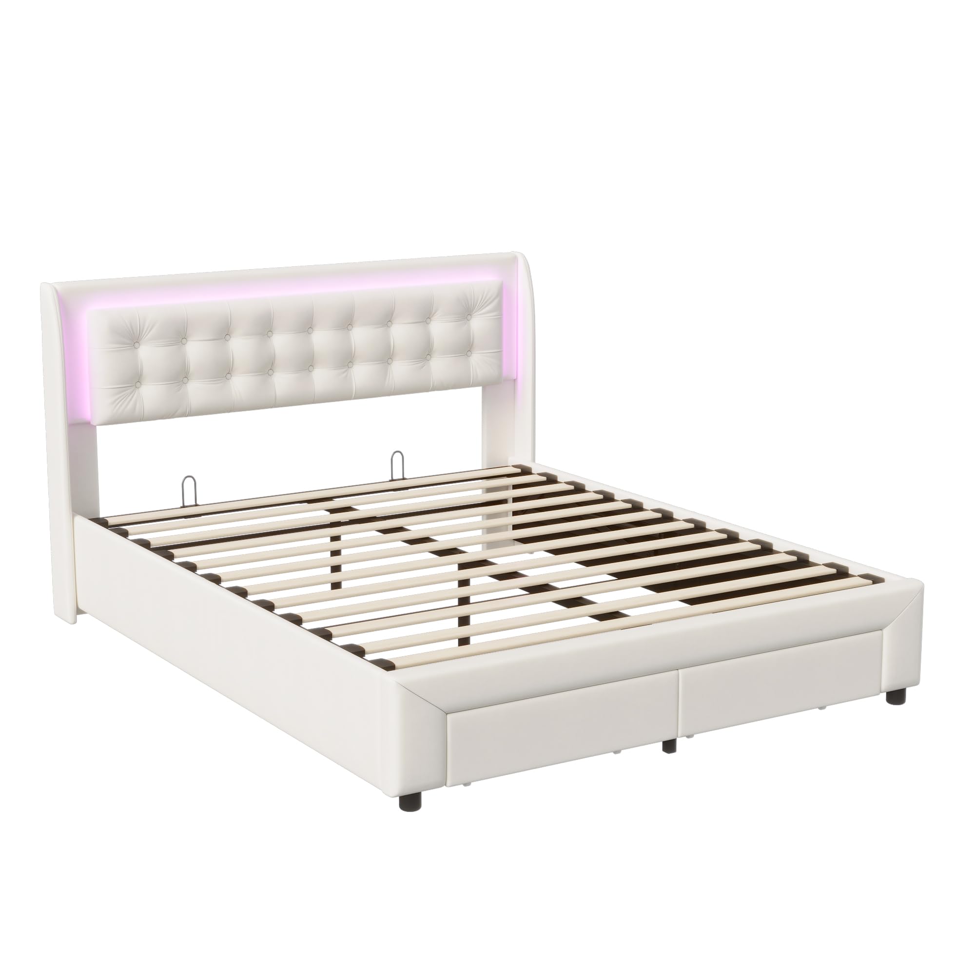 LIVLUX Lit Coffre 180 x 200 cm, Lit Double rembourré avec éclairage LED, Cadre de lit avec 2 tiroirs et Espace de Rangement, Lit 2 Personnes pour Adultes et Adolescents,Velours (180 x 200 cm C)