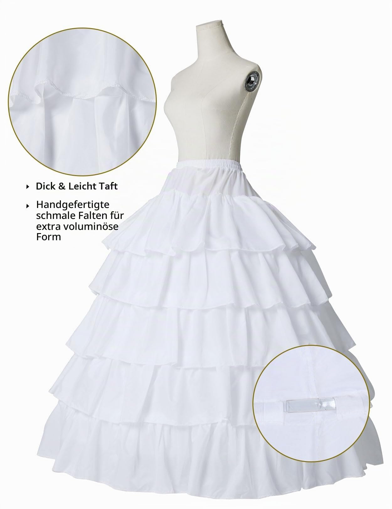 BEAUTELICATE Damen Reifrock Brautkleid Lang A-Linie Petticoat Rockabilly Barock Kleid Unterröcke Krinoline 4 Ringe mit Rüschen fur Hochzeit Karneval Halloween