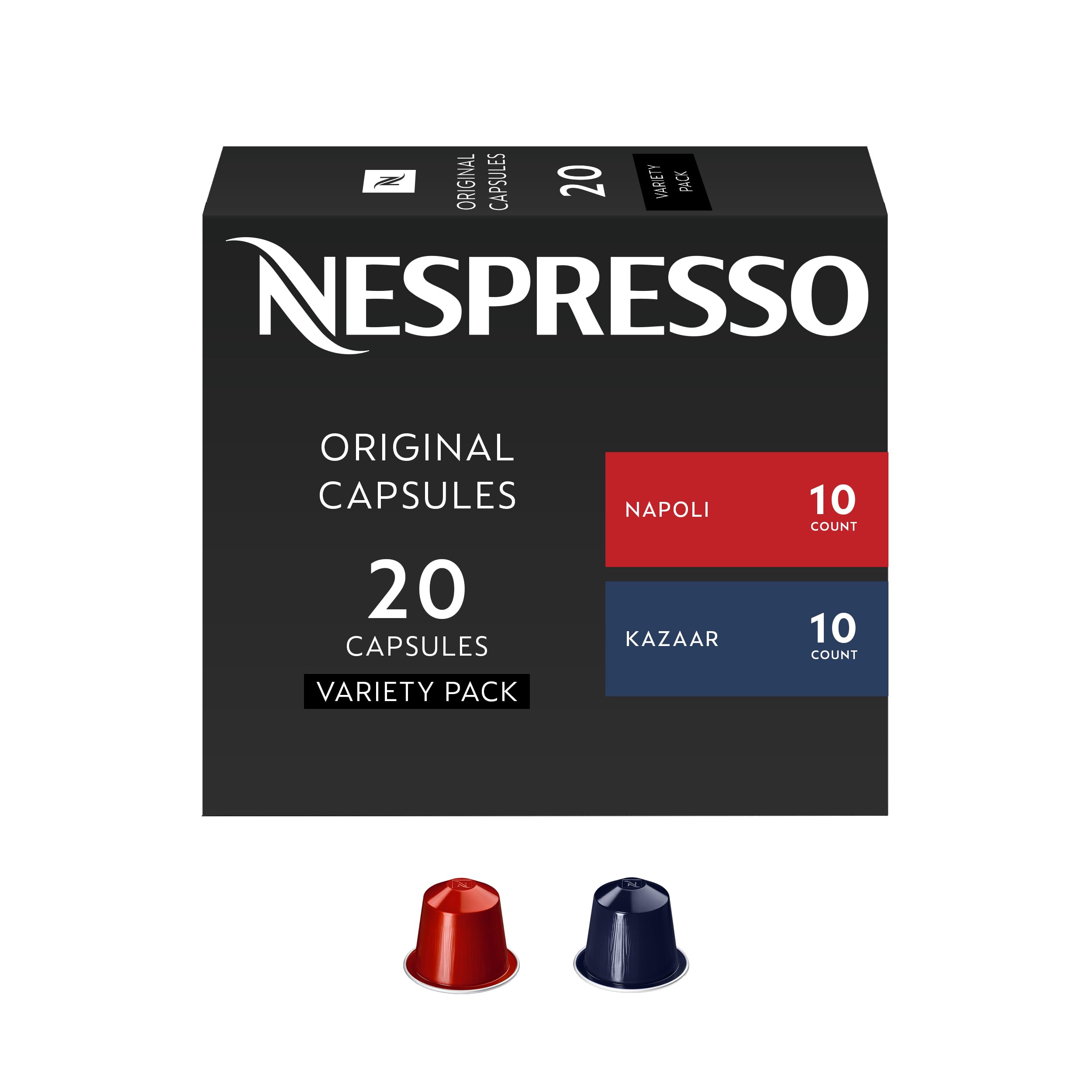 Nespresso Capsules Original, Intense Variety Pack, Napoli and Kazaar Espresso Coffee, 20- Count Espresso Coffee Pods, (Pack of 1) Brews 0.85 oz and