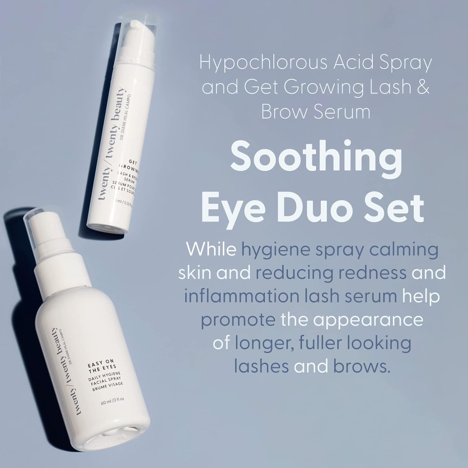 Soothing Eye Duo Set of Hypochlorous Acid Spray and Get Growing Lash & Brow Serum for Longer, Healthier Lashes, Vegan and Cruelty-Free