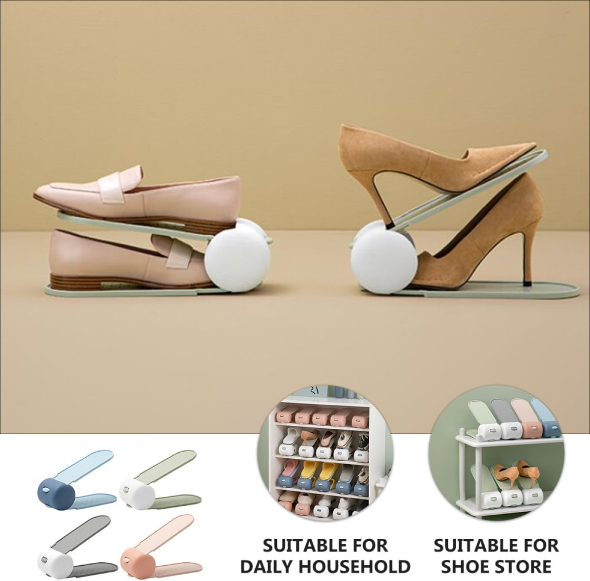 STOBAZA 4pcs Adjustable Double-layer Shoe Rack Organizer Non-slip Home Shoes Storage Shelf Space Saver Stand for Closet and Entryway