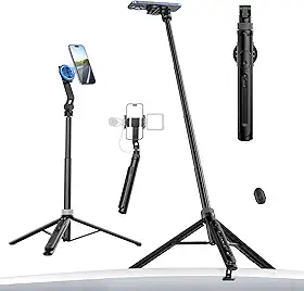 ULANZI Tripé magnético TT88 para iPhone 17, bastão de selfie extensível de 57 polegadas com controle remoto, clipe de telefone 2 em 1 e dois suportes de sapata fria - tripé de telefone leve para