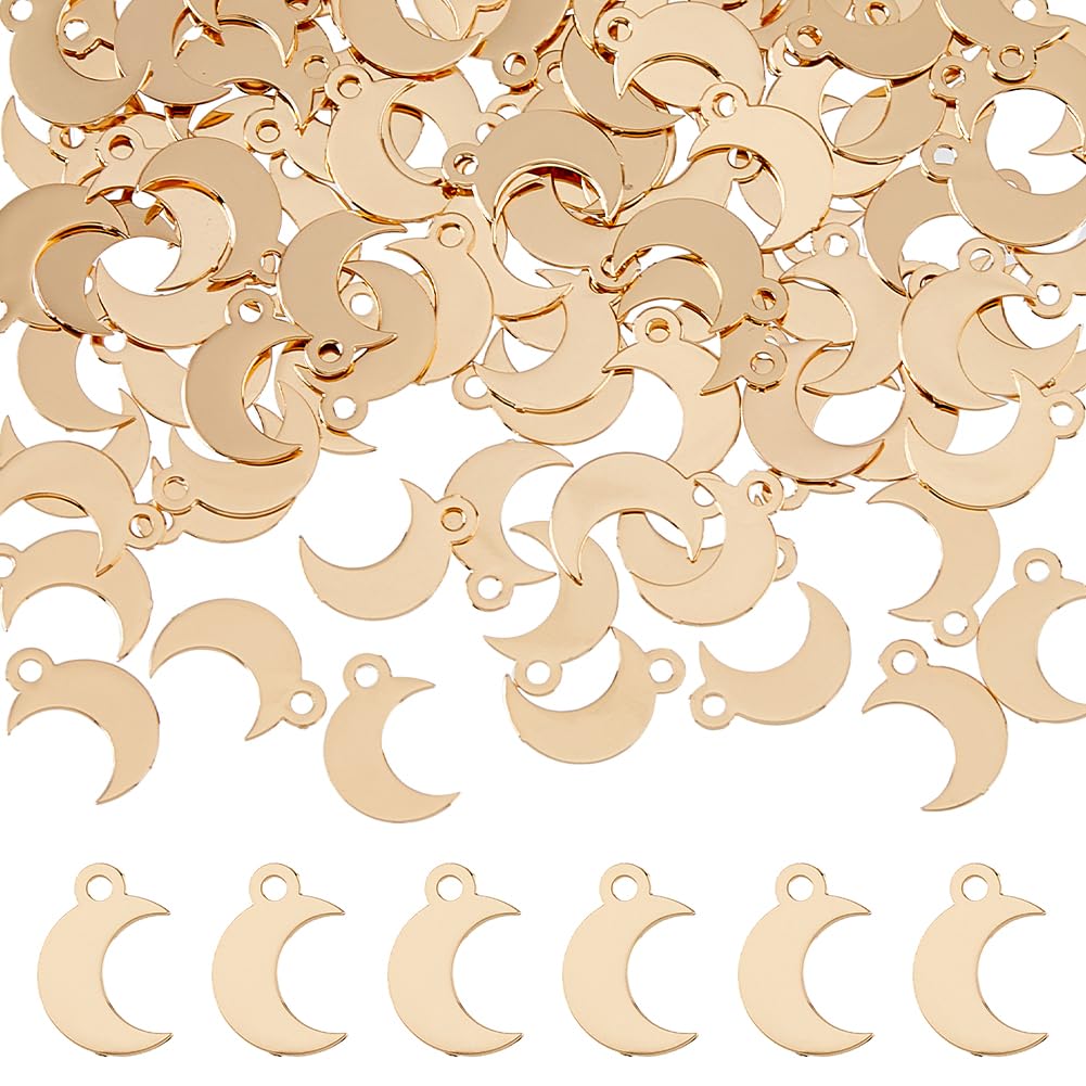 DICOSMETIC 100Pcs Small Gold Moon Charms Crescent Moon Brass Charms 9mm Celestial Charm Jewelry Making Charm for DIY Crafts, Hole: 1mm