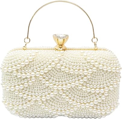 CORIOS Women Pearl Clutch Bag Beaded Evening Bag Rhinestone Handbag Bridal Wedding Purse Shoulder Bag Crystal Crossbody Bag