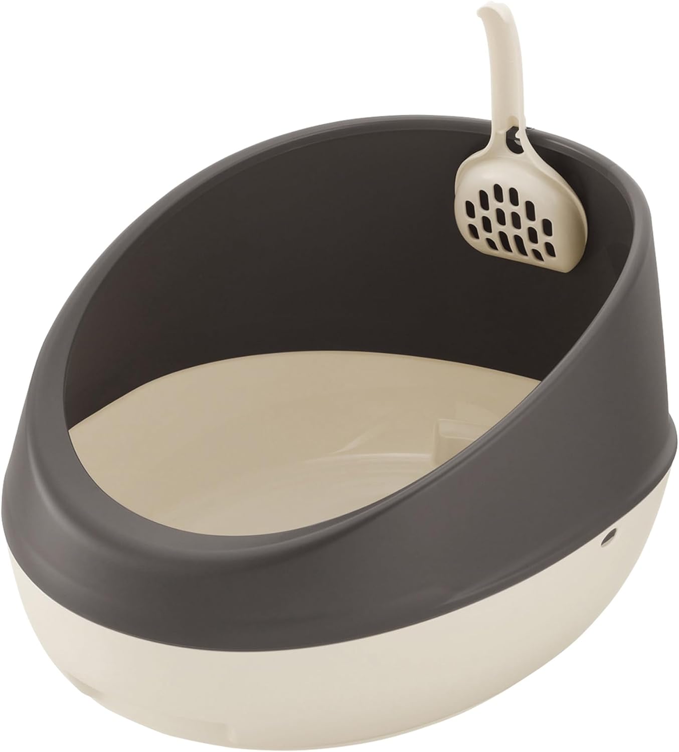 Richell: PAW TRAX Rimmed Cat Litter Pan - Brown - High Shield Sides, Waste Box w/Included Scoop, Recessed Handle, Durable Plastic, 18.5 x 14.2 x 9.6