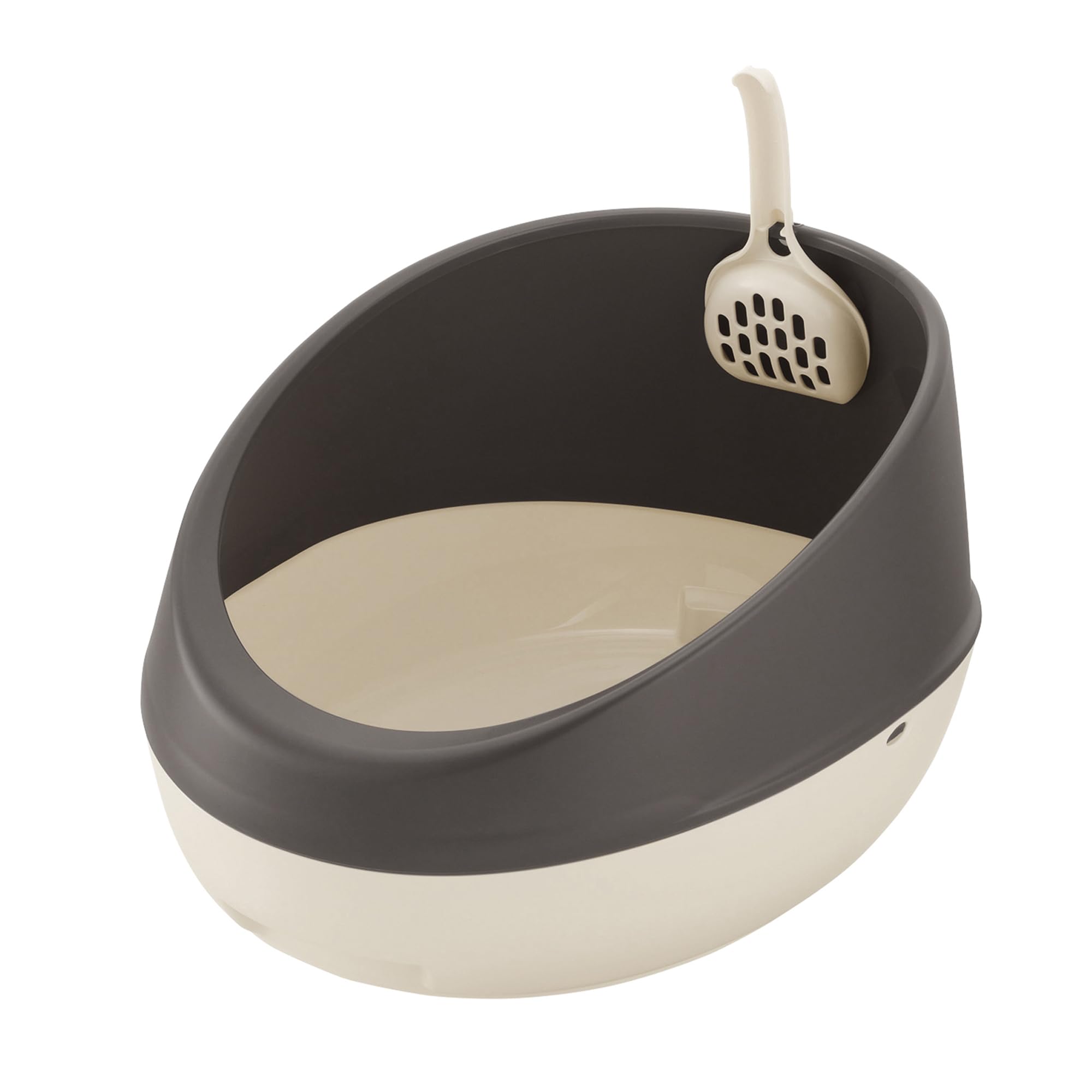 Richell: PAW TRAX Rimmed Cat Litter Pan - Brown - High Shield Sides, Waste Box w/Included Scoop, Recessed Handle, Durable Plastic, 18.5 x 14.2 x 9.6