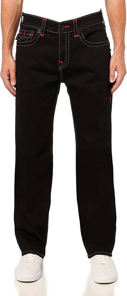 True Religion Men's Ricky Quadriple Logo Super T Flap Jeans -Black