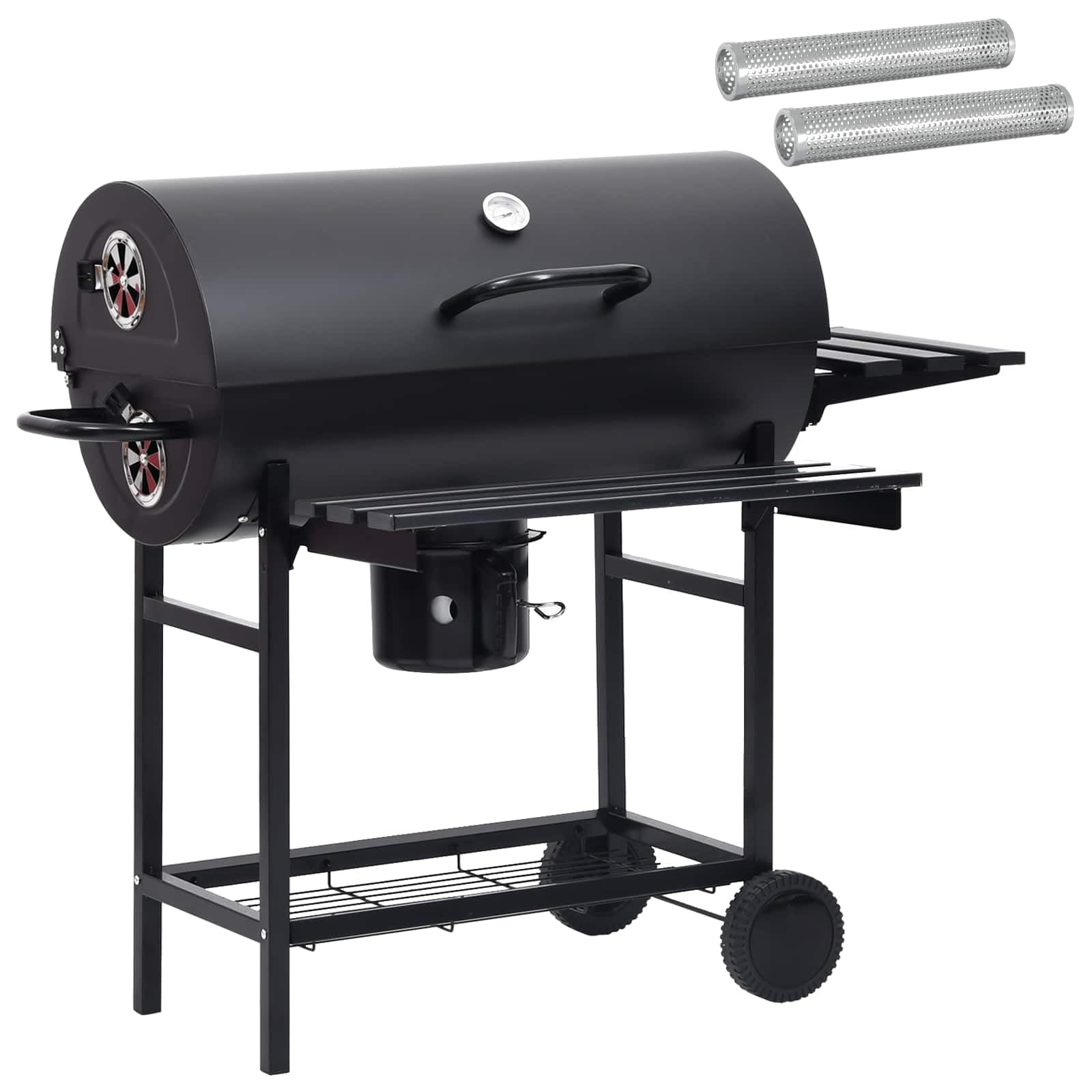 vidaXL Barbacoa de barril con ruedas y estantes 3 piezas 115 x 85 x 95 cm metal moderno barbacoa exterior barbacoa portátil de acero inoxidable resistente a la intemperie con ruedas para jardín