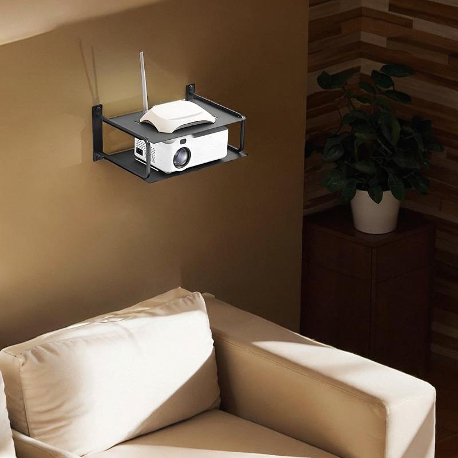 enakshi® 2 layers projector shelf wall mounted home organizer for socket hotel player black|home & garden | furniture | entertainment units tv stands