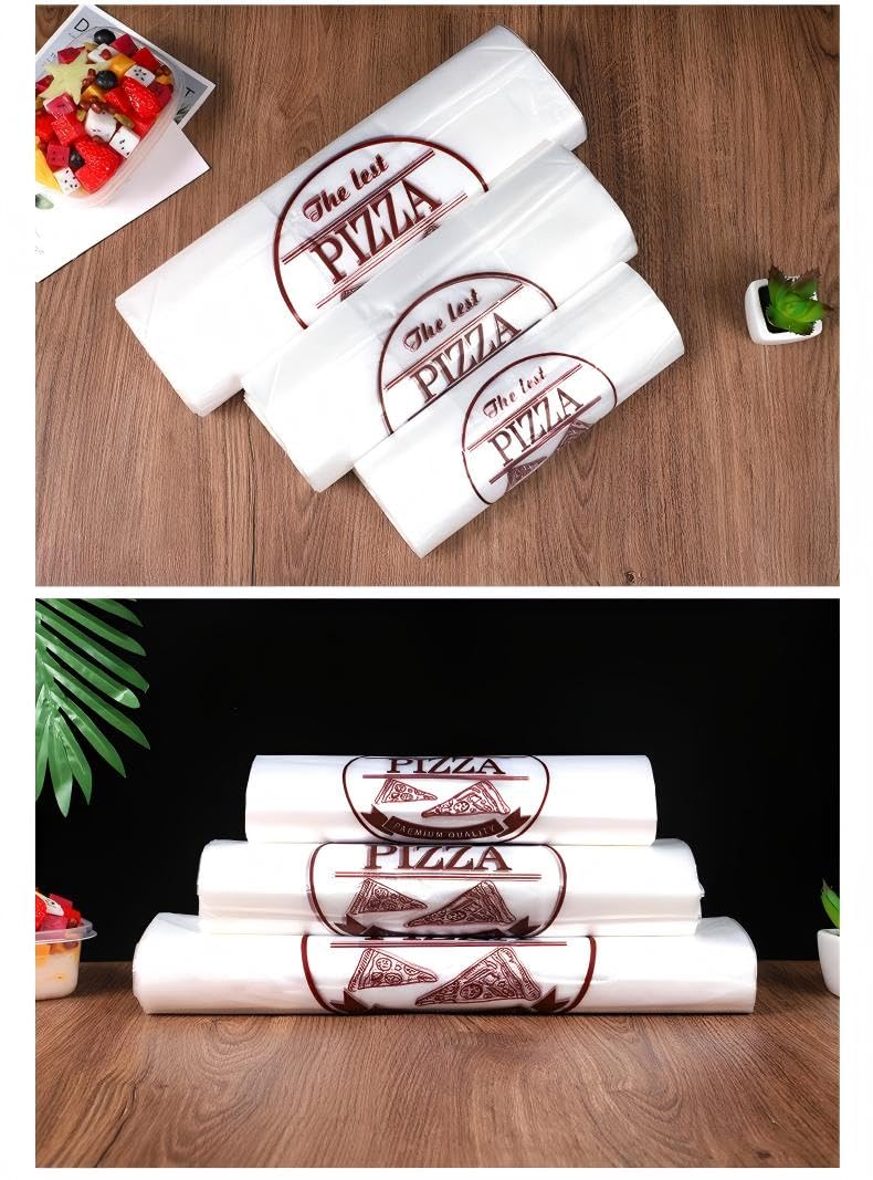 150 Stücke Pizza Verpackungsbeutel mit Griff Pizzaliefertaschen Tragtüten Pizza Große Plastiktüten Tragetaschen Pizza Packtasche für Lebensmittel Verpackungen zum Mitnehmen