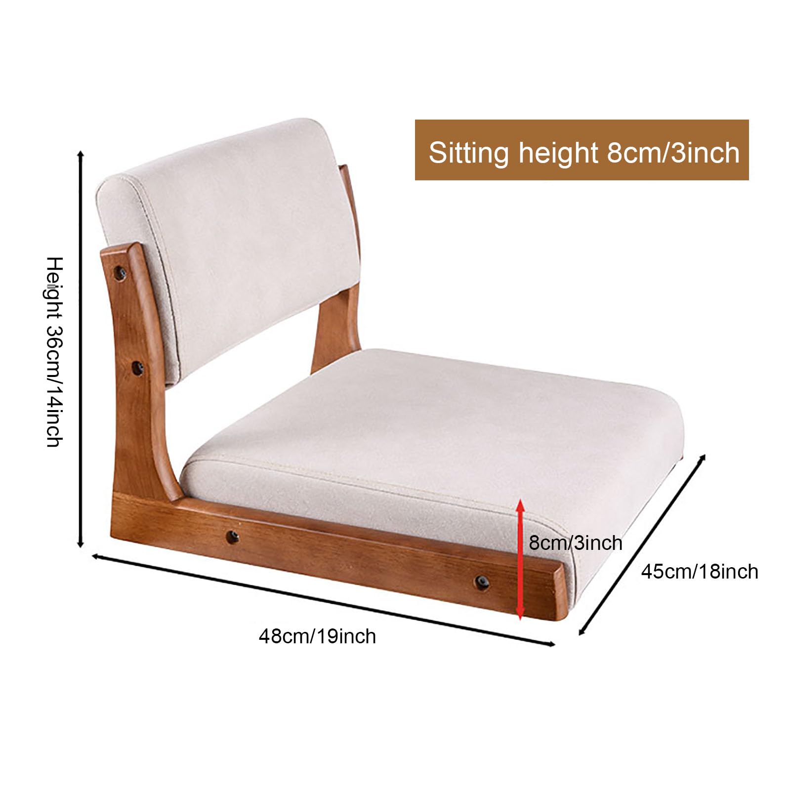 Silla de suelo sin patas con respaldo, cojín tatami de estilo japonés para meditación, sala de estar y asientos de juego, diseño cómodo y compacto