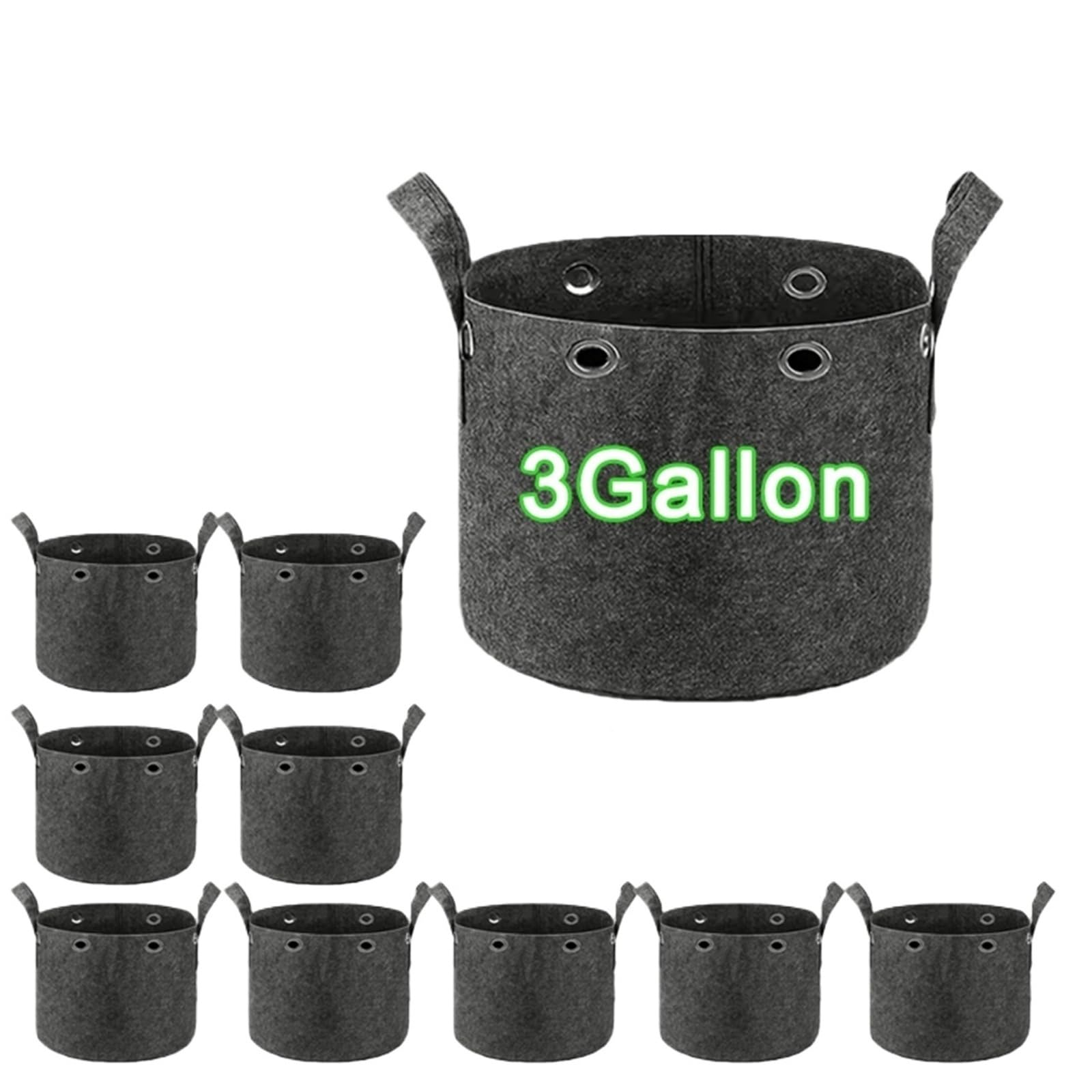 Stofftopf 3/10 Gallonen Vlies-Wachstumsbeutel | Mit Griffen und Positionierungslöchern(3Gallon 10PCS)