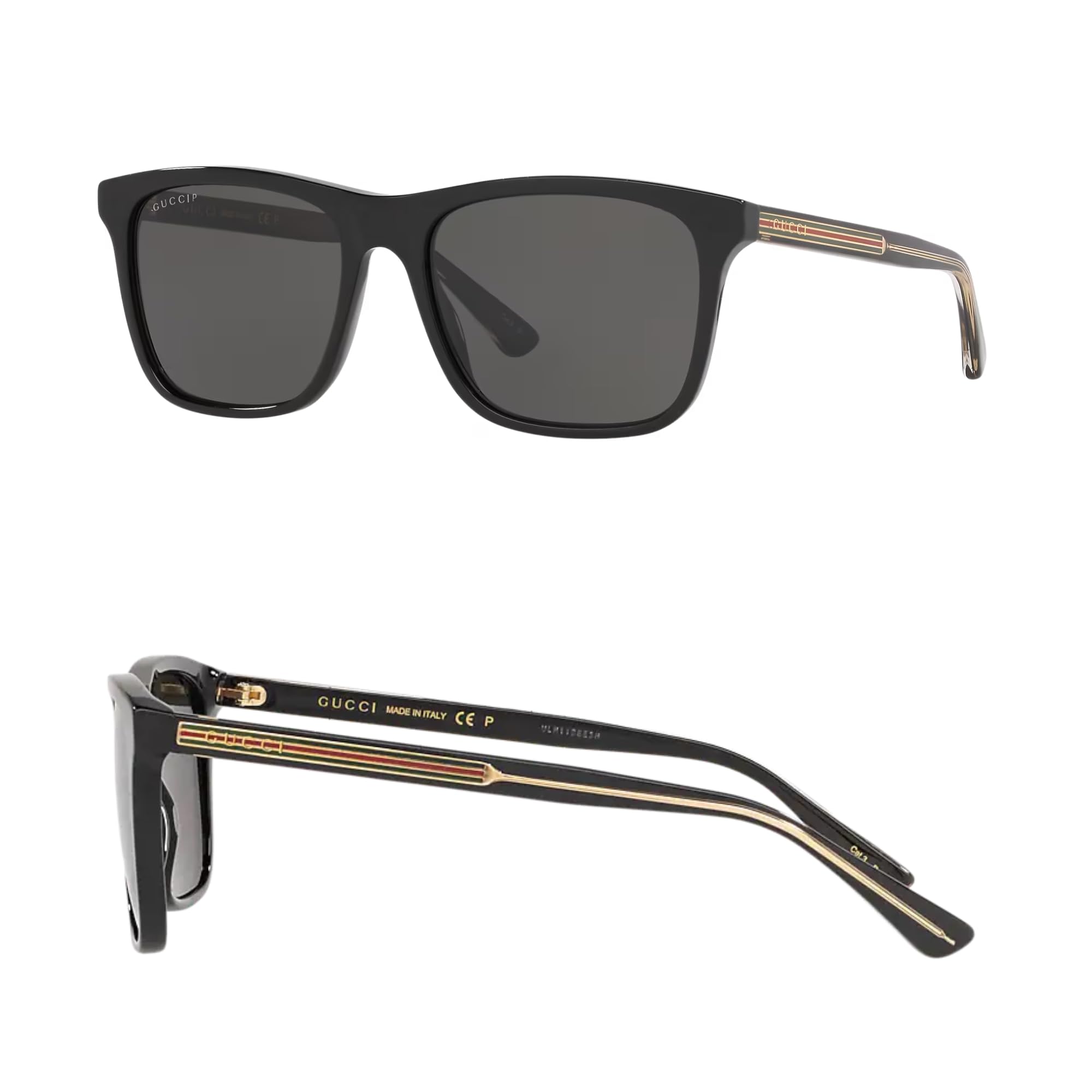 Gucci GG0381SN Lettering Logo Square-Shaped Polarized Sunglasses for Men – Includes Luxury Eyewear Kit – Black Frame with Gray Lens