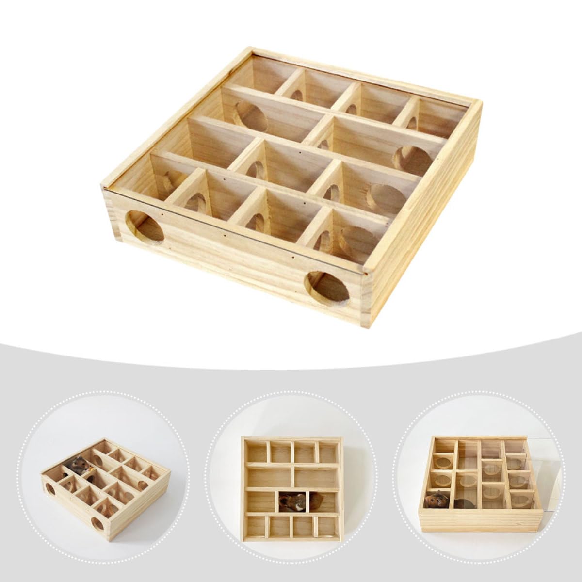 iplusmile Holz labyrinthspielzeug für Kleintiere Interessantes Mäuselabyrinth mit Hohem Rand Sicherer Käfigschutz Unterhaltungs Stressabbau Hamster Meerschweinchen Chinchillas