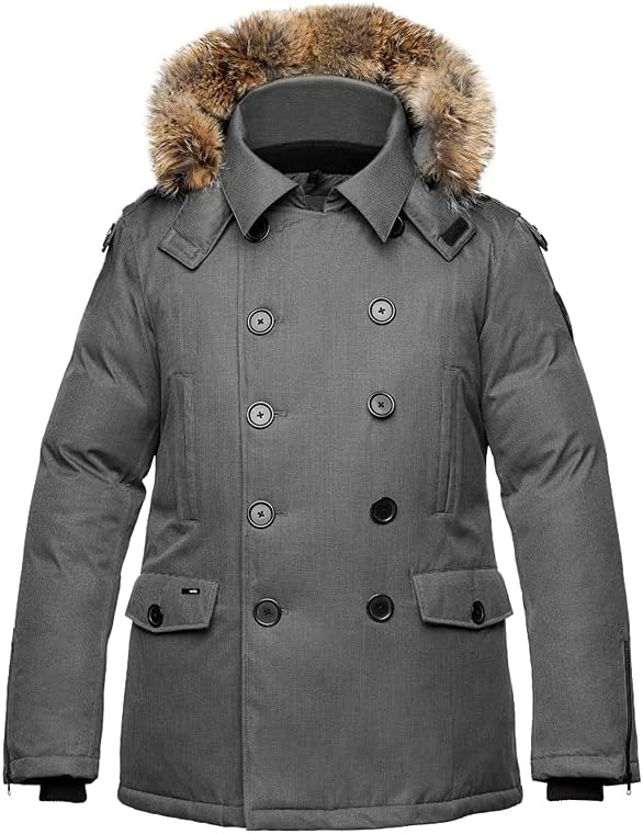 Nobis The Kato Men's Peacoat Jacket - FW15 (Large, Crosshatch Steel Grey)