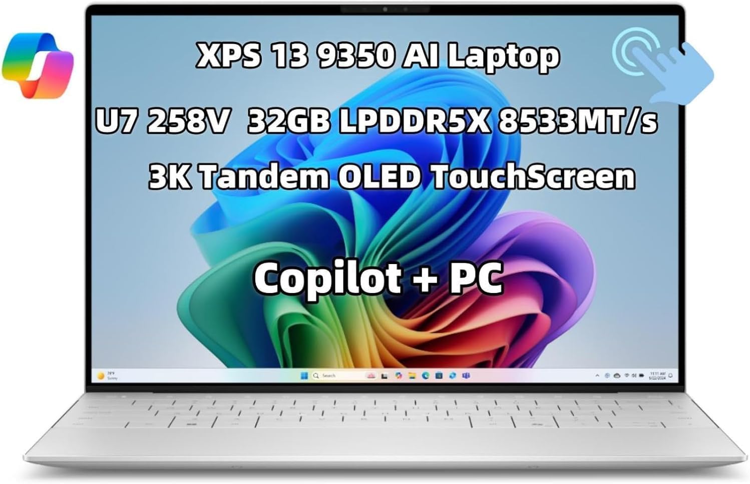 New XPS13 9350 AI Copilot + Laptop 13.4" 3K OLED Touch Screen Ultra 7 Processor 258V Series 2 32GB LPDDR5X, 8533MT/s RAM 2TB SSD Backlit Keyboard Fingerprint Reader WiFi 7 Thunderbolt 4 Win 11 Pro