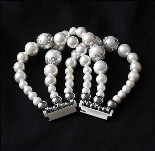 Miniatura 7 de USEE TECH Bandas de perlas blancas compatibles con Samsung Gear S2 Smartwatch bandas de ejercicio elásticas hechas a mano joyería pulsera pulsera