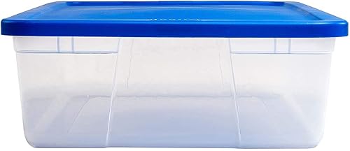 Miniatura 4 de HOMZ Almacenamiento de plástico debajo de la cama, con tapa, 28 cuartos de galón, transparente, apilable, paquete de 8, azul 3228CLBLDC.08