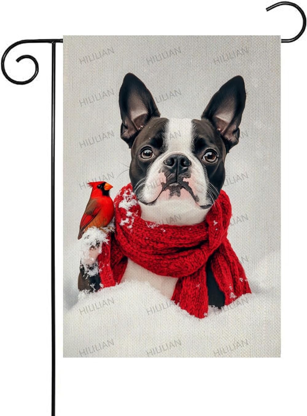 Winter Garden Flags,Funny Boston-Terrier-Dog Flags Cardinal House Flags 12 x 18 Inch Outdoor Christmas Flags for Christmas Garden Decoration(12193)