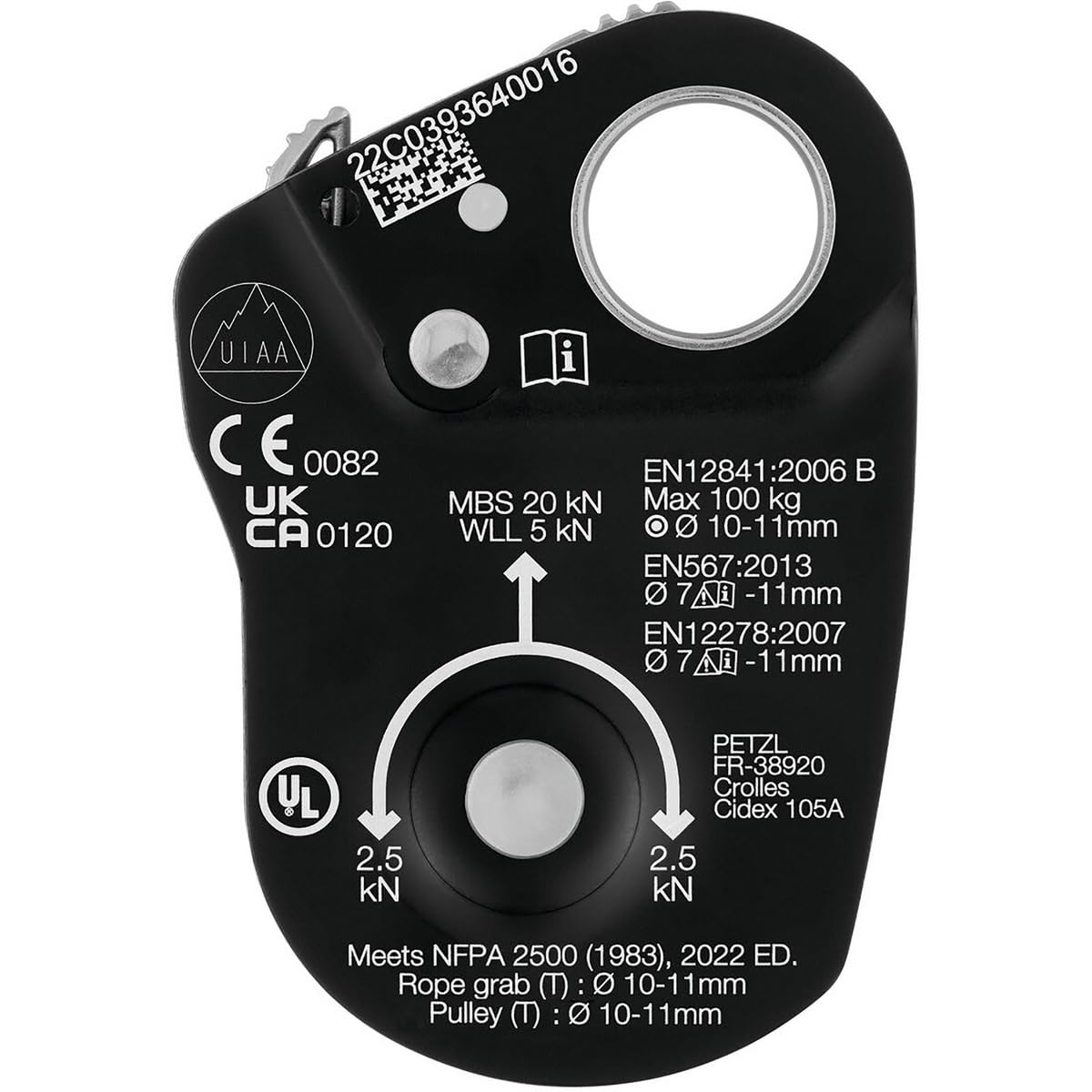 Petzl, Mini Traxion, Carrucola Bloccante Imperdibile E Compatta Ad Alto Rendimento, Giallo/Nero, U, Adulto Unisex