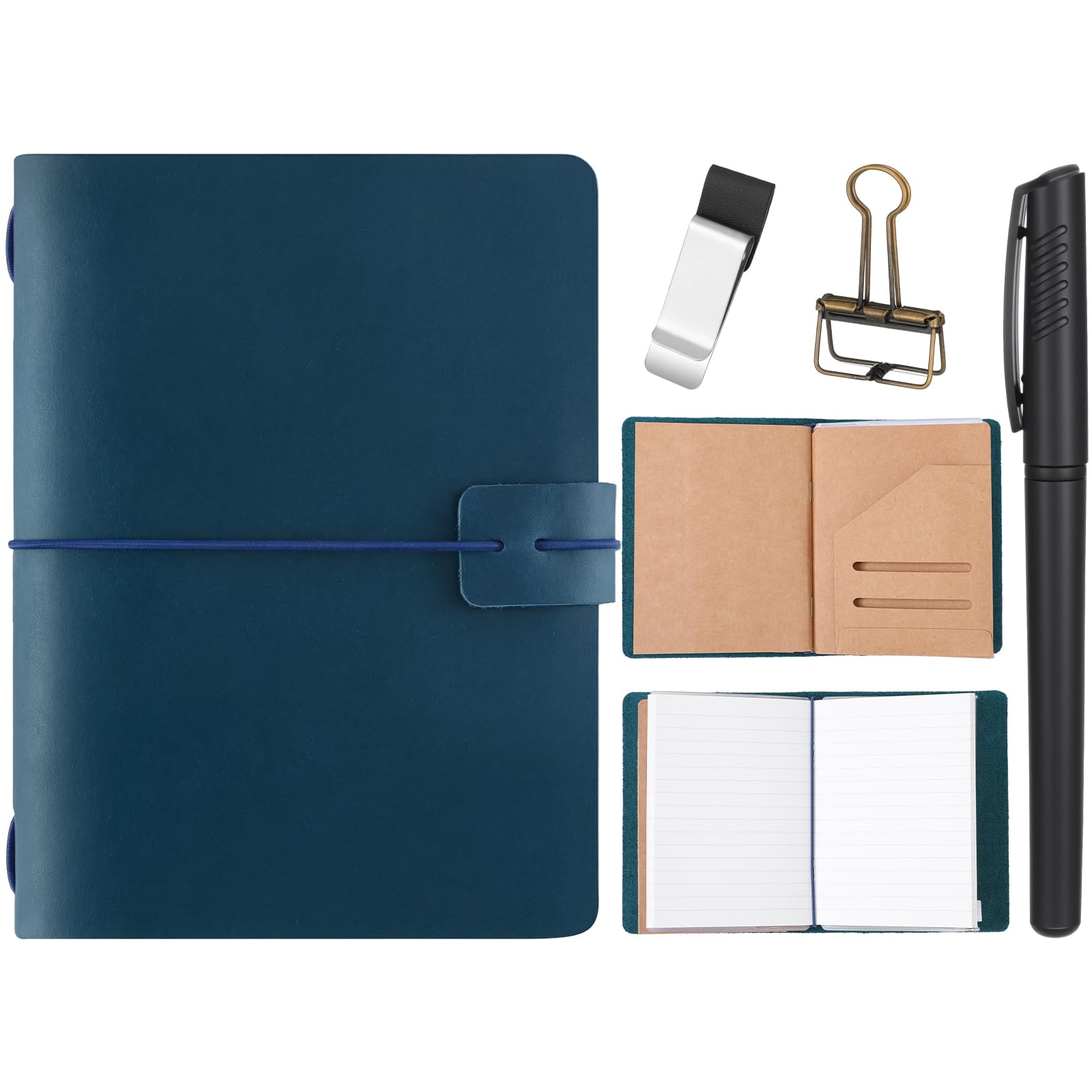 Photo 1 of Thenshop Refillable Leather Journal Notebook, Blue, Passport Size